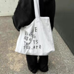 New Summer Arrival: Minimalist Black and White Large-Capacity Nylon Canvas Bag—Lightweight Printed Tote for Commuting or as a Shoulder Bag