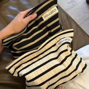 Striped Black and Gold Canvas Skincare Organizer