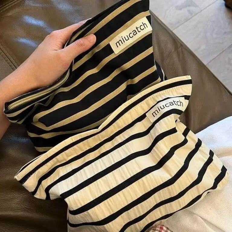 Striped Black and Gold Canvas Skincare Organizer