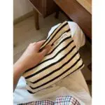 Striped Black and Gold Canvas Skincare Organizer