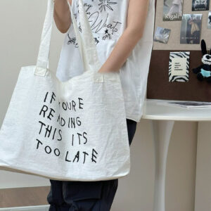 New Summer Arrival: Minimalist Black and White Large-Capacity Nylon Canvas Bag—Lightweight Printed Tote for Commuting or as a Shoulder Bag