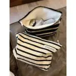 Striped Black and Gold Canvas Skincare Organizer