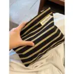 Striped Black and Gold Canvas Skincare Organizer