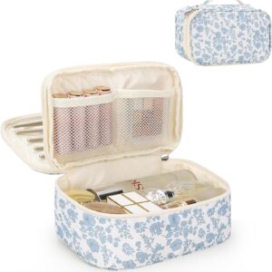 travel makeup bag floral double layer with brush compartment