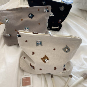 embroidered cat makeup pouch japanese style cute coin pouch